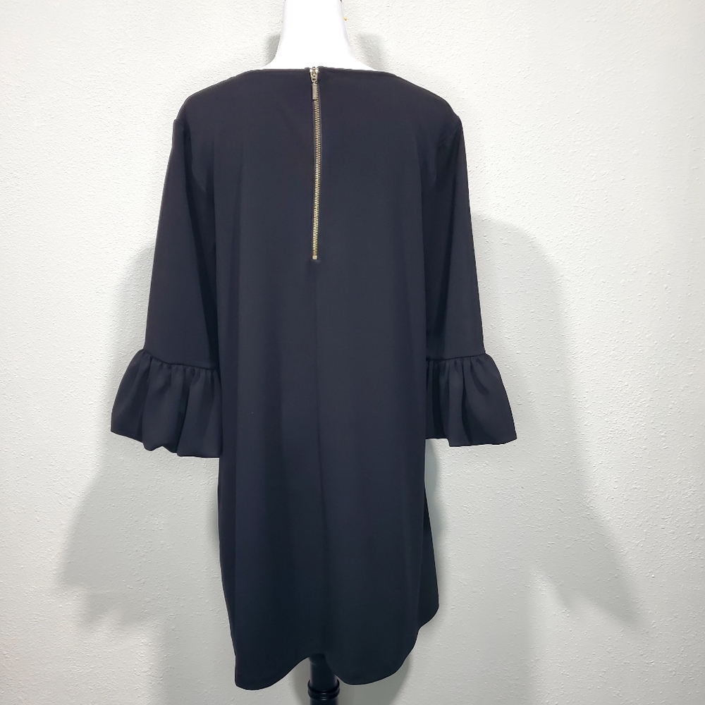 Nina Leonard Black Trapezoid Dress with 3 quarter Poet Sleves Size XL - Picture 2 of 5